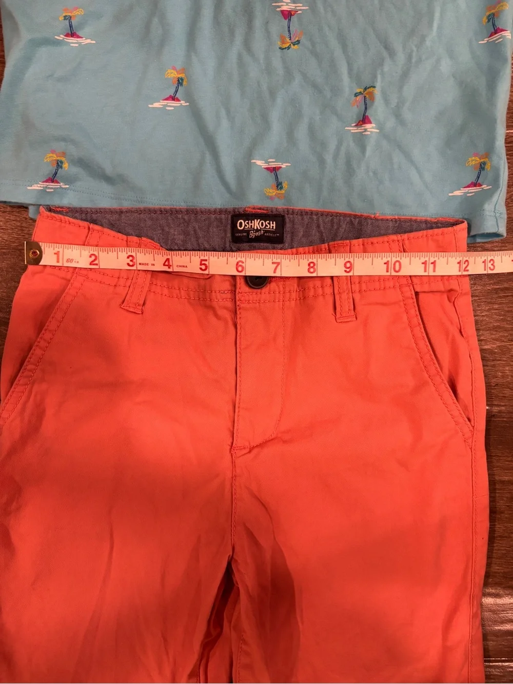 OshKosh B'gosh Boys Sz 8 Shorts & Light Blue Polo Shirt with Palm Print Set